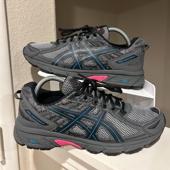Asics Shoes - Women's Asics Gel Venture 6 Trail Running Shoes Size 10 Black Island Blue Pink